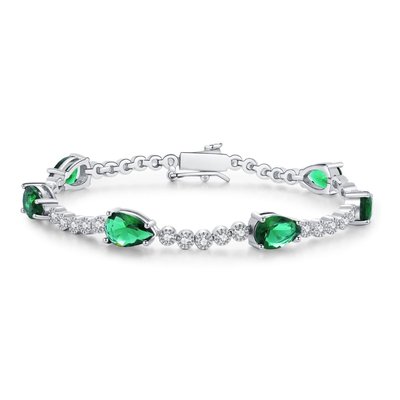 CZ Tennis Bracelet Tear Shape - Emerald