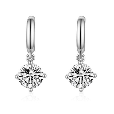 Solitaire Curved Drop Earrings - Platinum
