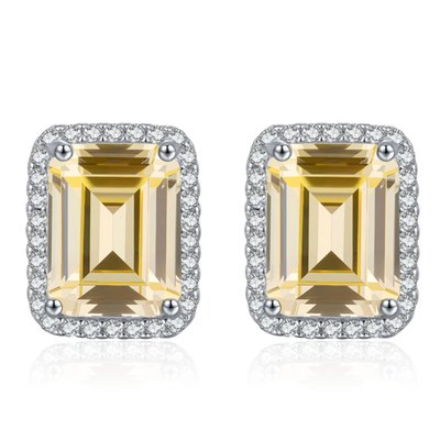 Resplendent Glory Emerald-cut Stud Earrings - Platinum/Citrine