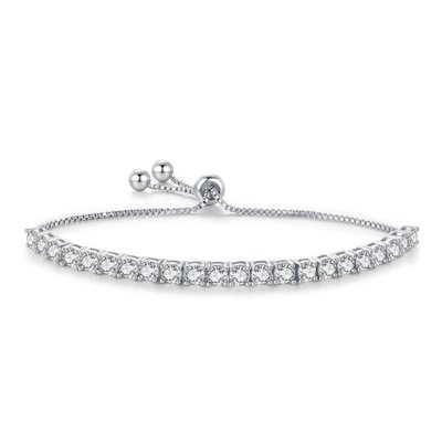 CZ Tennis Bracelet Bolo Adjustable - 14K White Gold