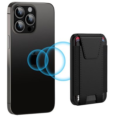 Leather Magnetic Wallet/Tracker/Stand - Black