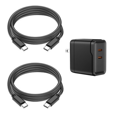 USB-C 6ft Charging Cables (set of 2) + Dual Adapter - 6 Color Options - Black