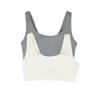 Organic Cotton Bralette (2 Pack) - Off White/Sky Blue