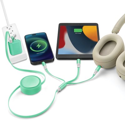6-in-1 Retractable Cable With Fast Charge Adapter - Green