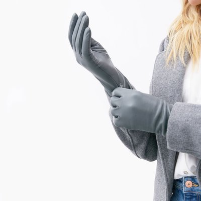 9" Leather Gloves With Cashmere Lining - Grey