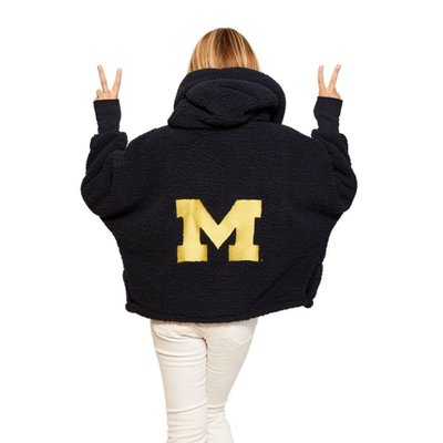 Sports Logo Cropped Sherpa Lounger Jacket - 10 Style Options - University Michigan - Navy
