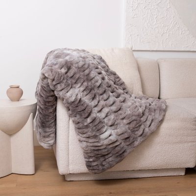 Ribbed Faux Fur Throw - Marbled Grey