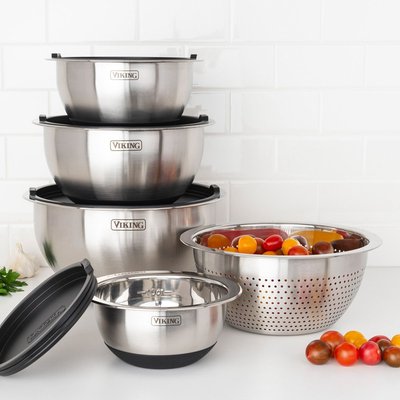 Stainless Steel Bowl & Lid (9-Piece Set) - Black