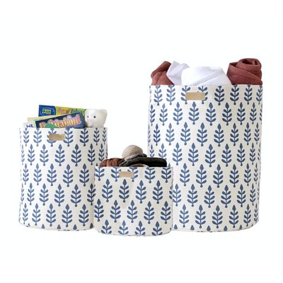 Canvas Bins (set Of 3) - Navy Block Print