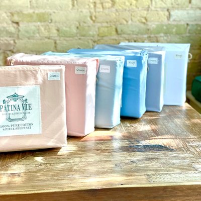Queen Cotton Sheet Set - 4 Color Options - Vintage Indigo
