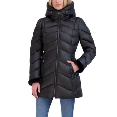 Chevron Quilted Satin Puffer - Black