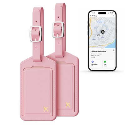 Leather Luggage Tag Trackers (2 Pack) - Pink