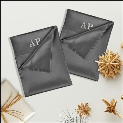 Monogrammed Satin Pillowcases (Set of 2) - Charcoal Grey