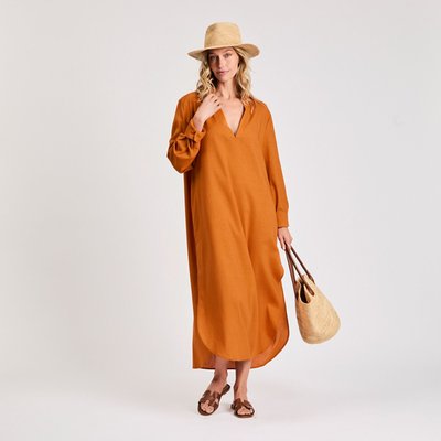 Linen Tunic Dress - Burnt Orange
