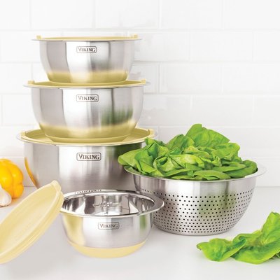 Stainless Steel Bowl & Lid (9-Piece Set) - Buttermilk