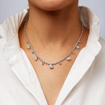 Bezel Ball Chain Necklace - White Gold