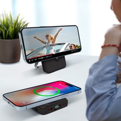 Wireless Charging Battery with Stand - Black