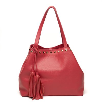 Studded Leather Tassel Tote - Fuschia