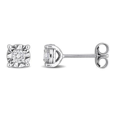 Solitaire Stud Earrings (1/4ct) - Sterling Silver