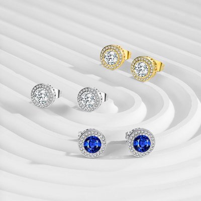 Marie Solitaire Halo Earrings - 3 Color Options