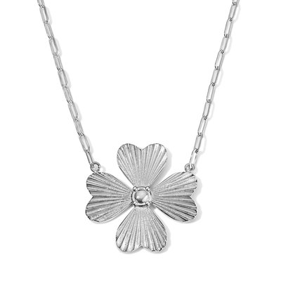 Fluted 18” Four Leaf Clover Necklace - Silver Tone