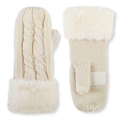 Women's Chunky Knit Mitten With Faux Fur Cuff