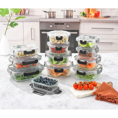 Fluted Glass Storage Containers (12 Piece) - Black