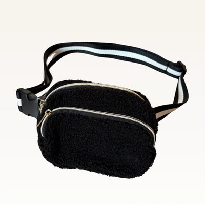 Regulation Size Sherpa Fanny Pack - 3 Color Options - Black (Vintage Floral Lining)