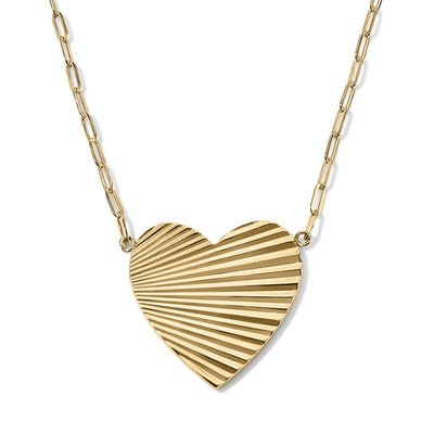 Fluted 18” Heart Necklace - Gold Tone