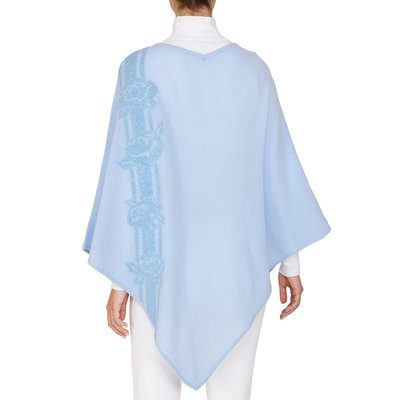 Cashmere Flower Poncho - Ice Blue