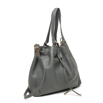 Leather Drawstring Handbag - Grey