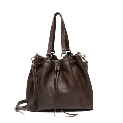 Leather Drawstring Handbag - Brown