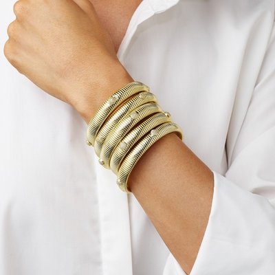 Pave Disc Flexible Bracelet - Yellow Gold