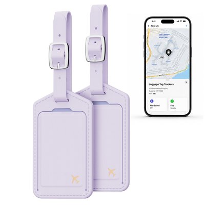 Leather Luggage Tag Trackers (2 Pack) - Purple