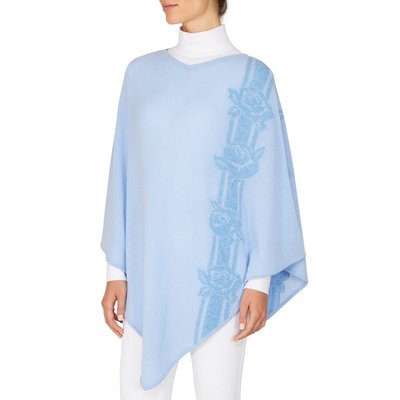 Cashmere Flower Poncho - Ice Blue