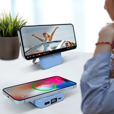 Wireless Charging Battery with Stand - Soft Blue