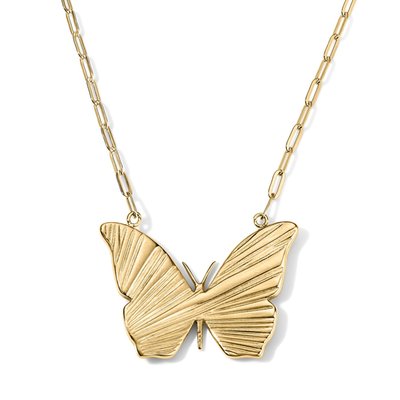 Fluted 18” Butterfly Necklace - Gold Tone