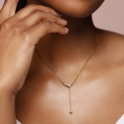 Lariat Necklace (1/8ct) - Yellow Plated