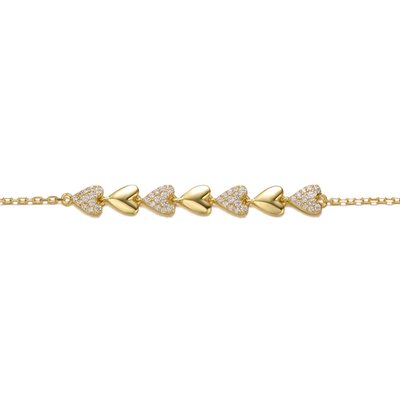 Lustrous Elegance Sterling Silver Heart Charm Bracelet - 14k Gold