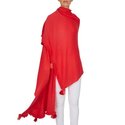 Cashmere Wrap Scarf with Tassels - Hot Coral