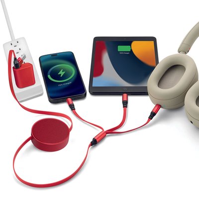 6-in-1 Retractable Cable With Fast Charge Adapter - Red