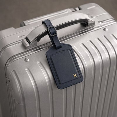 Leather Luggage Tag Trackers (2 Pack) - Navy