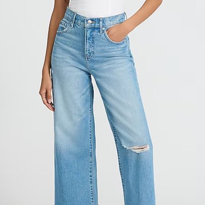 High Waisted Light Wash Ripped Wide Leg Ankle Jeans