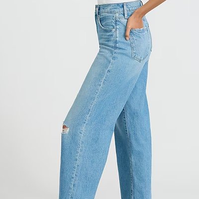 High Waisted Light Wash Ripped Wide Leg Ankle Jeans