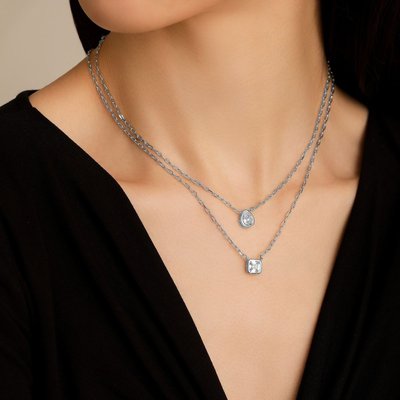 EPAM-M-YM-Simulated Diamond Stud Necklace var2 - Modern Asscher