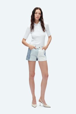Elsa Mid Rise Patchwork Denim Shorts