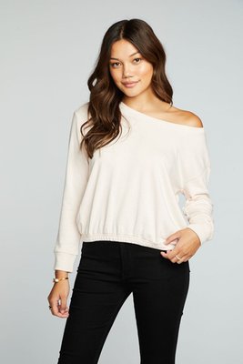 Slub French Terry Long Sleeve Pullover With Shirred Body Hem