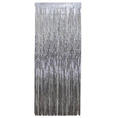 Silver Tinsel Christmas Window or Door Curtain 3' x 8'