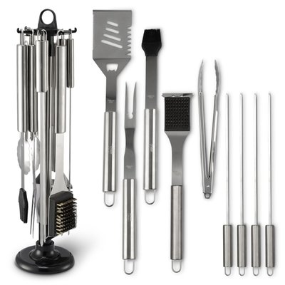 Stainless Steel 10-piece Bbq Grill Tool Set With Storage Carousel Stand
