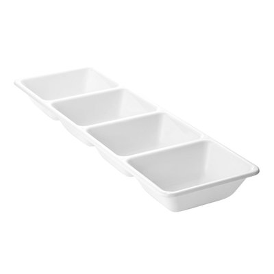 16" x 5" White 4-Section Rectangular Disposable Plastic Trays - 3 Trays